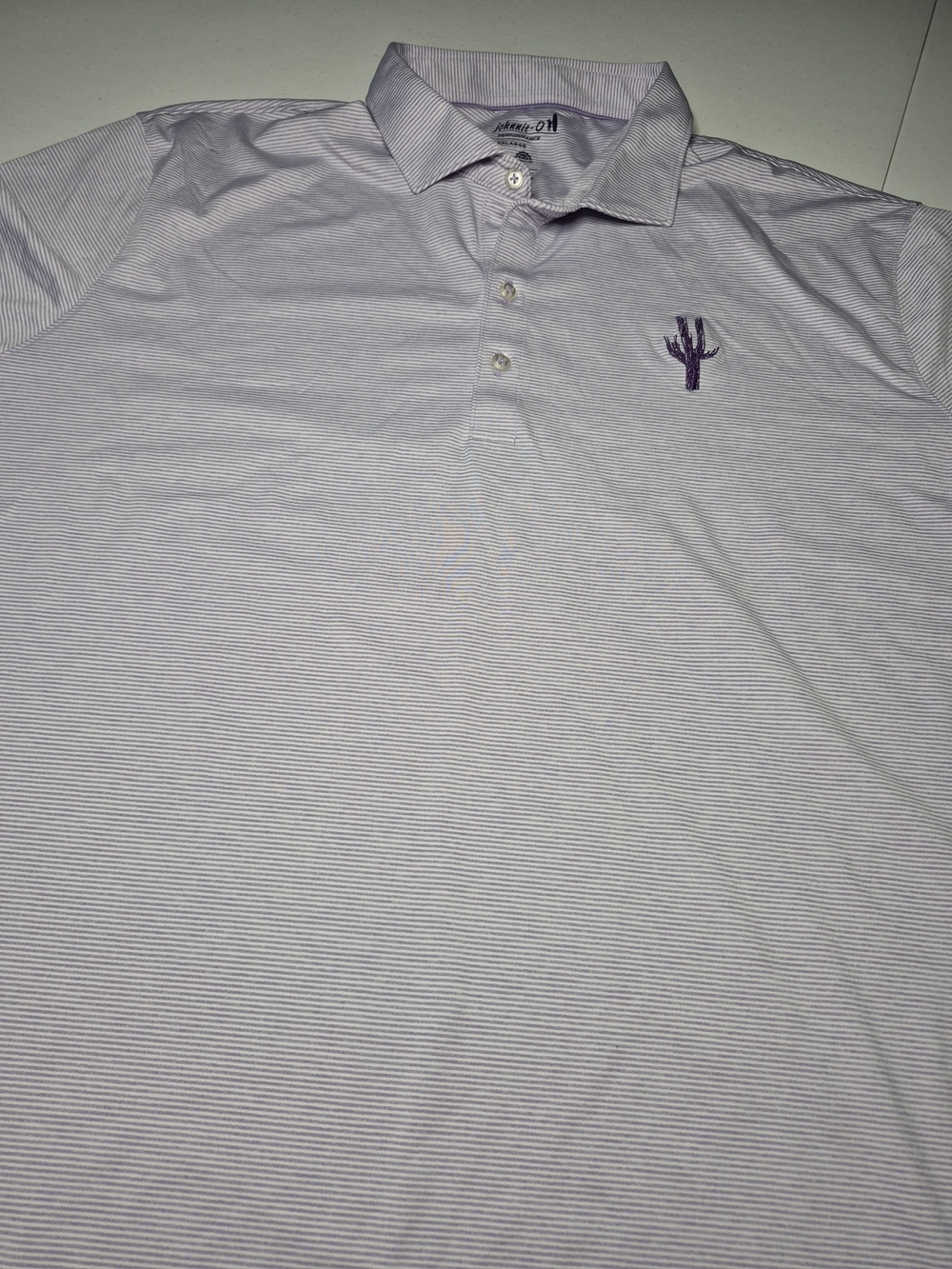 johnnie-O Lavender and White Micro-Stripe Polo with Purple Cactus Logo 4732/4